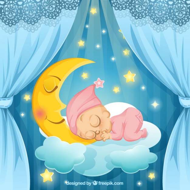 Vektörel Uyuyan Ay ve Bebek