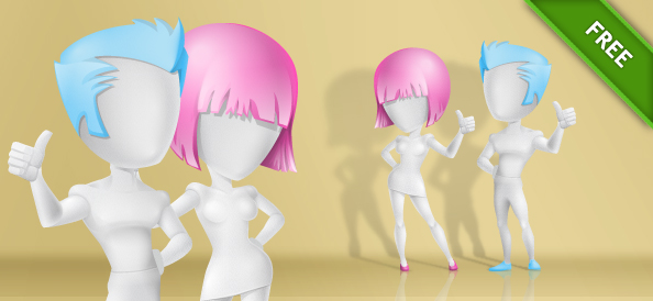 3D Modern Saç Şekilli Karakterler