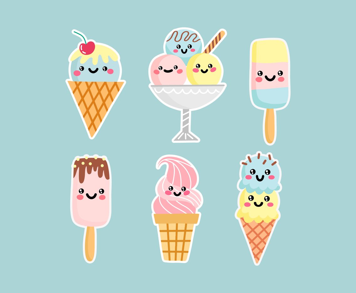 Vektörel Sevimli Dondurma Çizimleri